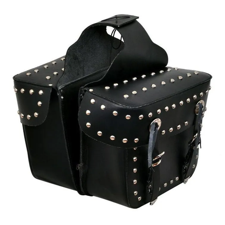 101 Studded Concho Motorcycle Leather Saddle Bag