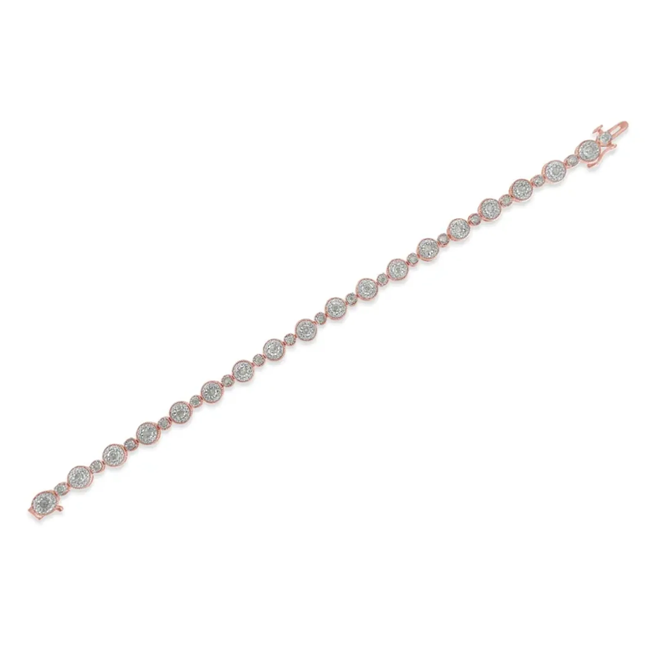 10k Rose Gold Plated .925 Sterling Silver 1 1/3 cttw Miracle Plate Set Diamond Alternating Link Bracelet (I-J Color, I3 Clarity) -7"