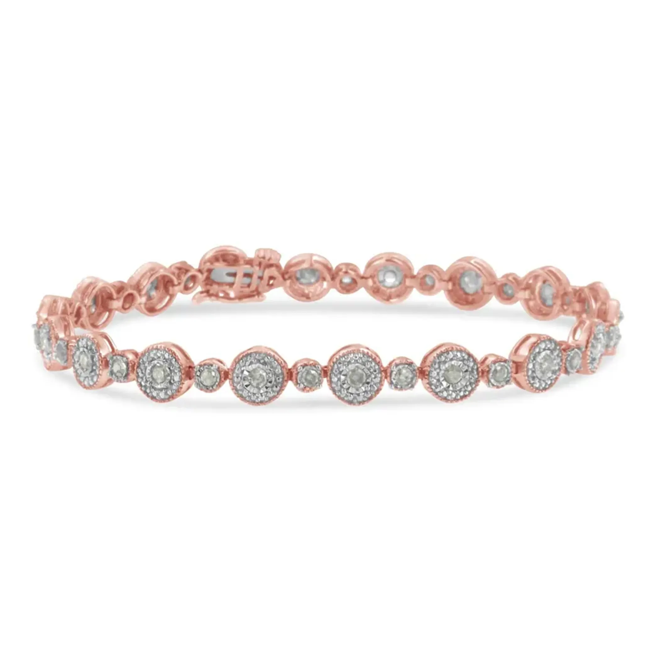 10k Rose Gold Plated .925 Sterling Silver 1 1/3 cttw Miracle Plate Set Diamond Alternating Link Bracelet (I-J Color, I3 Clarity) -7"