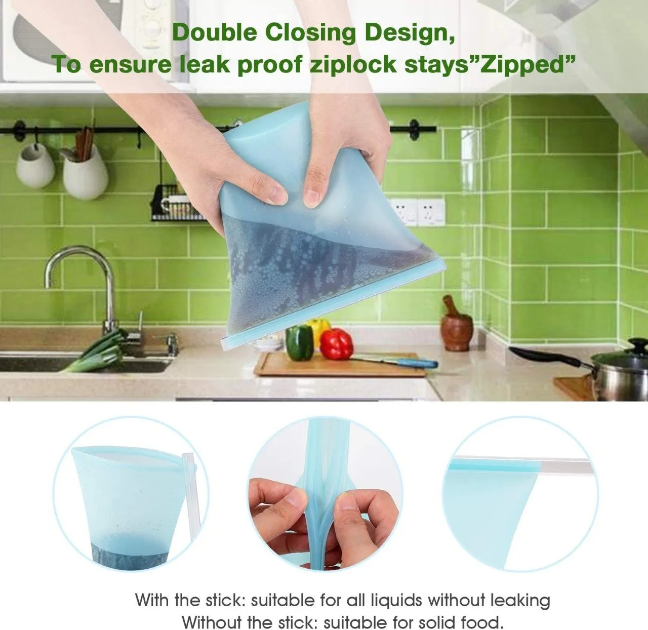 1176 Reusable Airtight Seal Storage Freezer Leak-Proof Silicone Food Bag (Pack of 2) (350ml & 750ml)