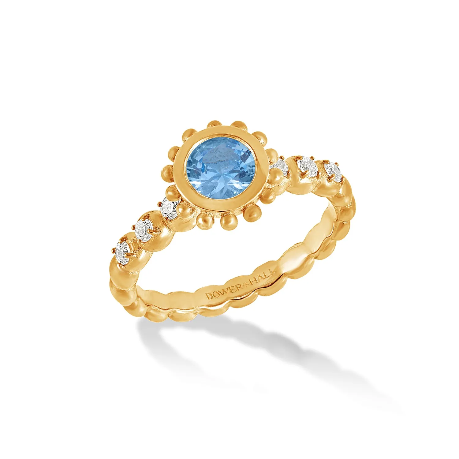 14k Gold Anemone Ring with Round Blue Topaz