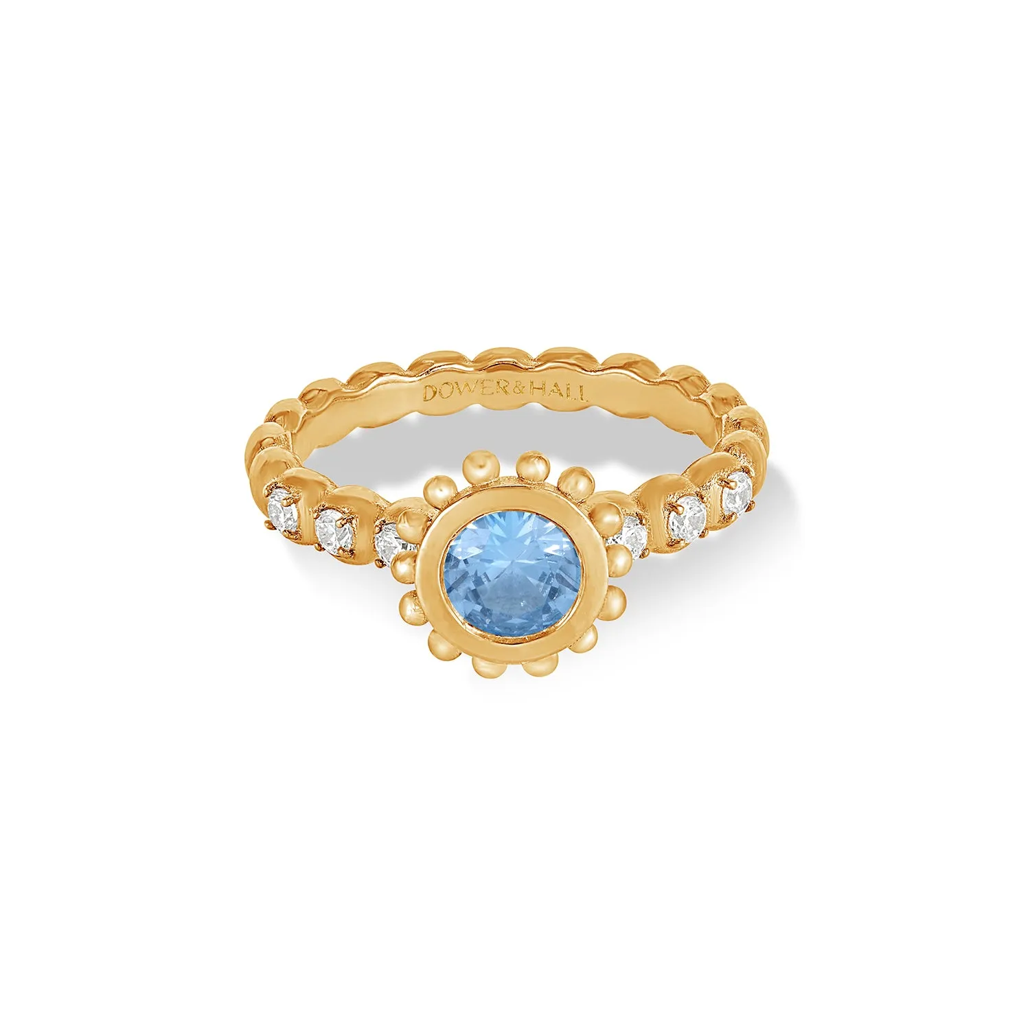 14k Gold Anemone Ring with Round Blue Topaz