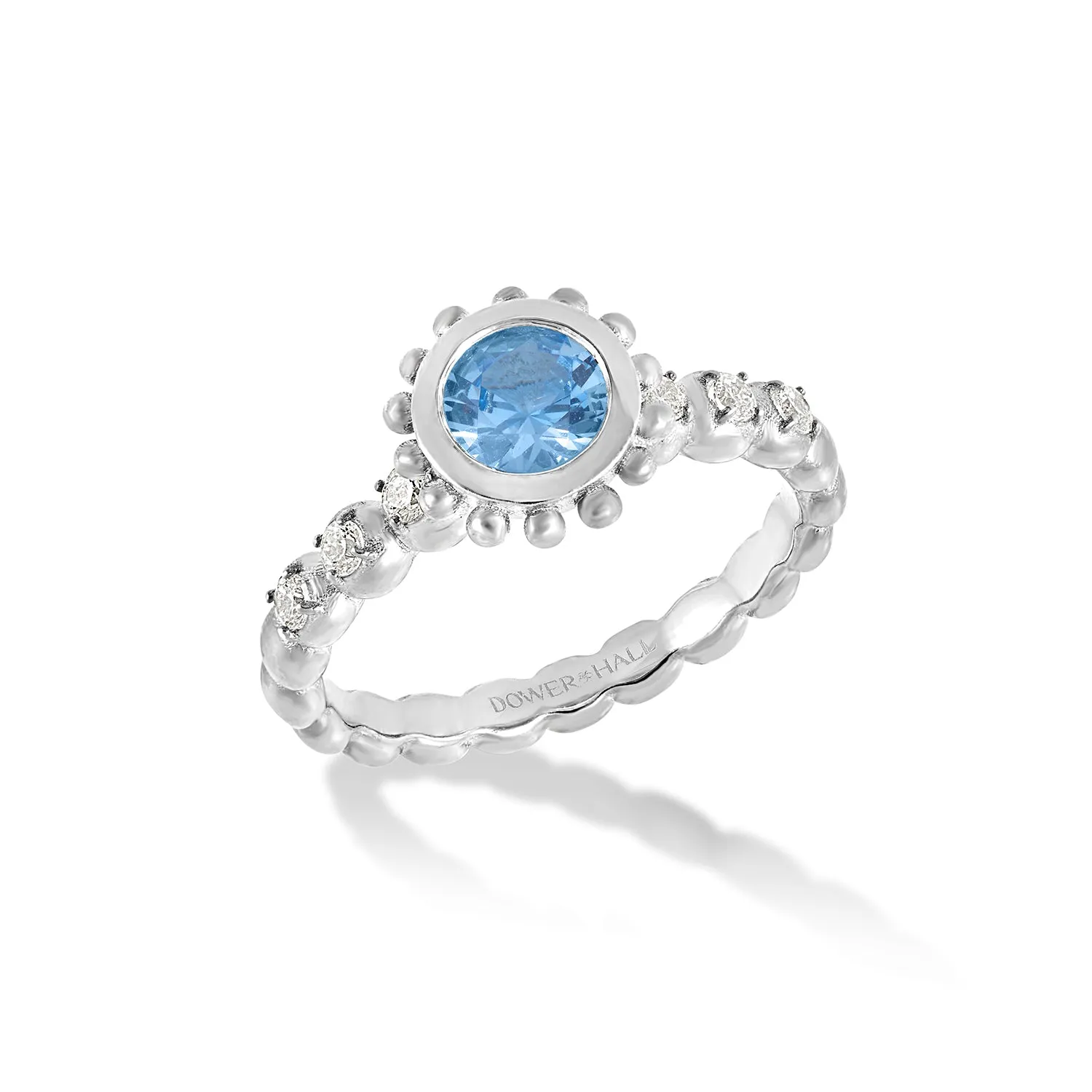 14k Gold Anemone Ring with Round Blue Topaz