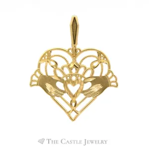 14k Yellow Gold Heart Shaped Claddagh Pendant