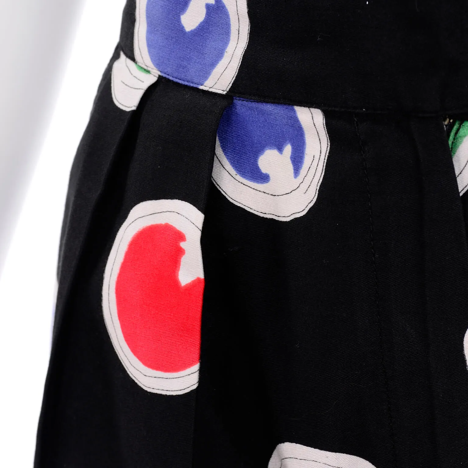 1980s Patrick Kelly Vintage Pants Abstract Circle Button Print Black Trousers