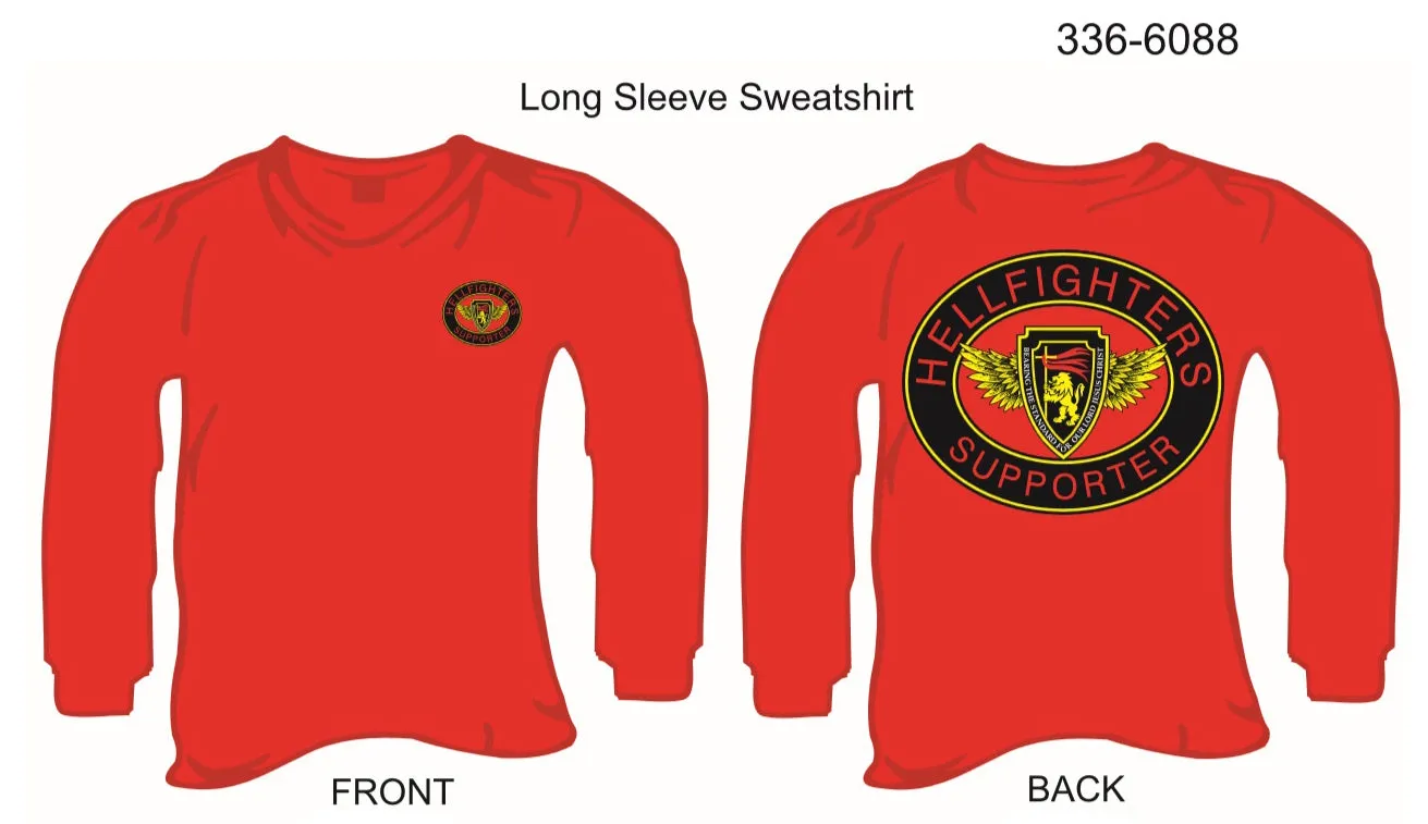 336-6088 Sweatshirt, Long Sleeve, Hellfighters Supporter Oval (Red, w/blank sleeves, crew neck)