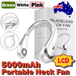 5000mAh Foldable Bladeless Neck Fan, 3-Speed Portable