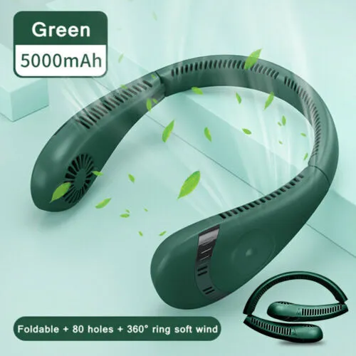 5000mAh Foldable Bladeless Neck Fan, 3-Speed Portable