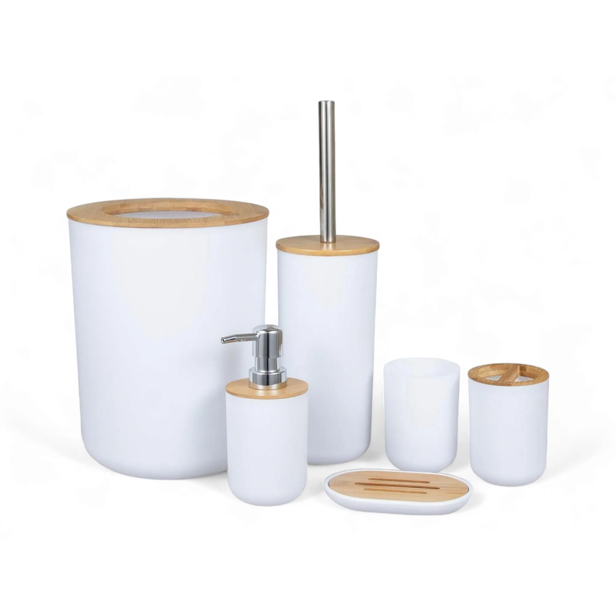 6-Piece Bathroom Accessories Set Luxury Eco Series with Wooden Lid