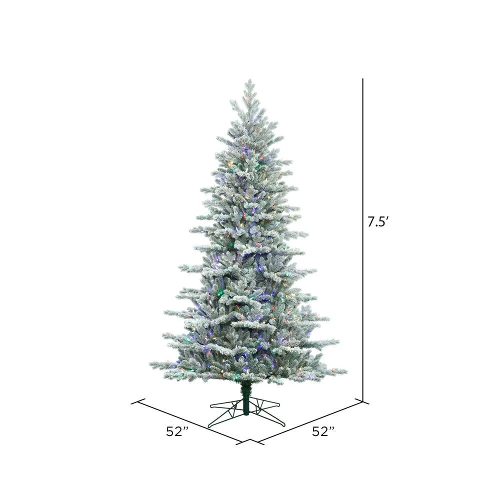 7.5' Frosted Eastern Fraser Fir Artificial Christmas Tree Colored Dura-Lit LED