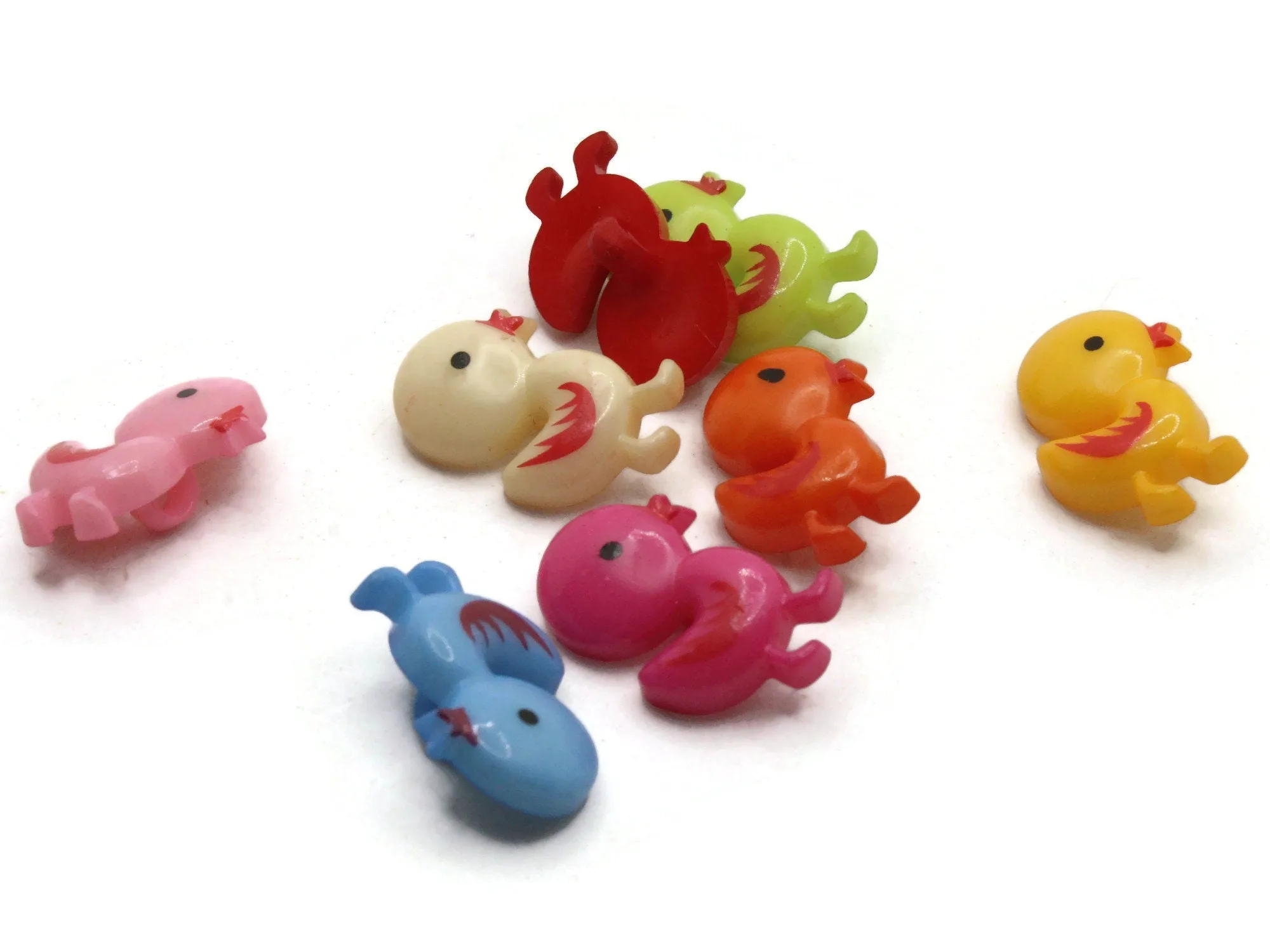 8 Multi-colored Duck Plastic Shank Buttons Mixed Color Animal Buttons