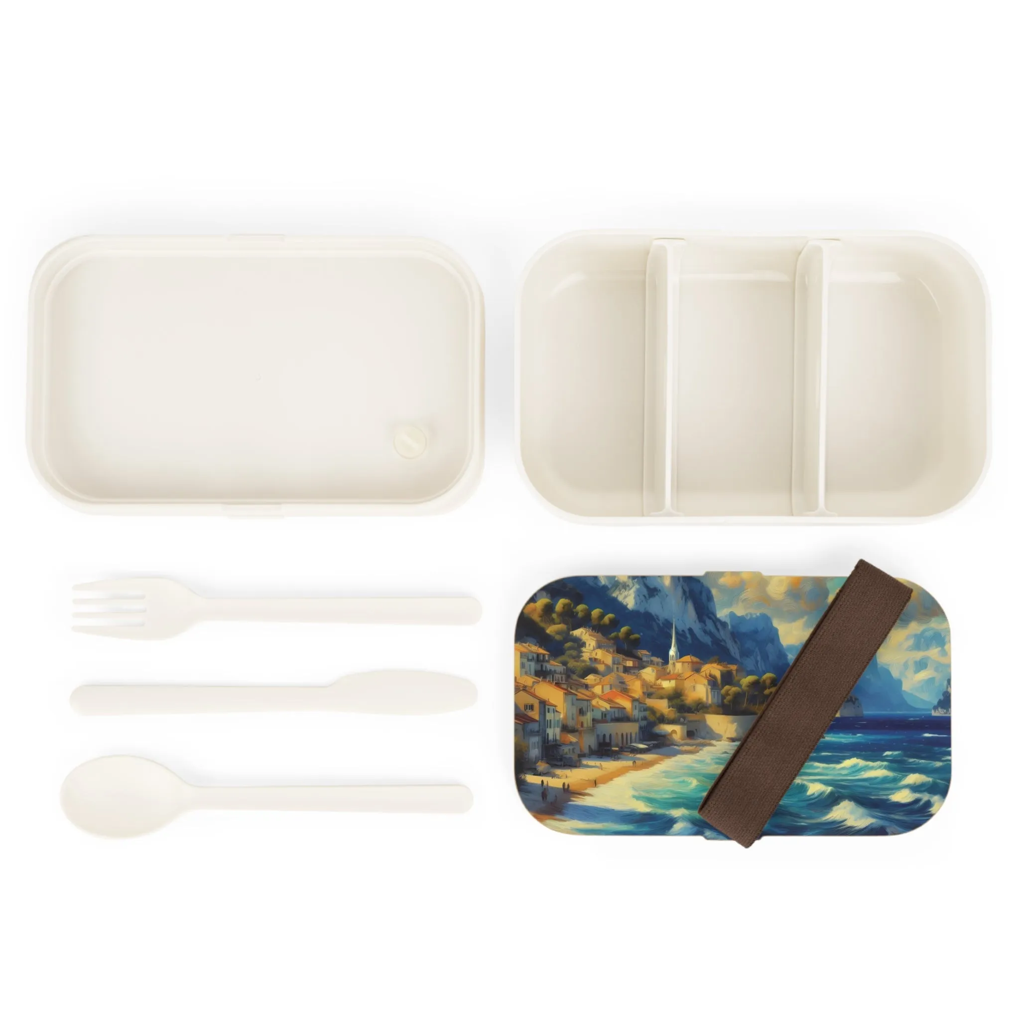 A wavy sea and houses on the beach Bento Lunch Box