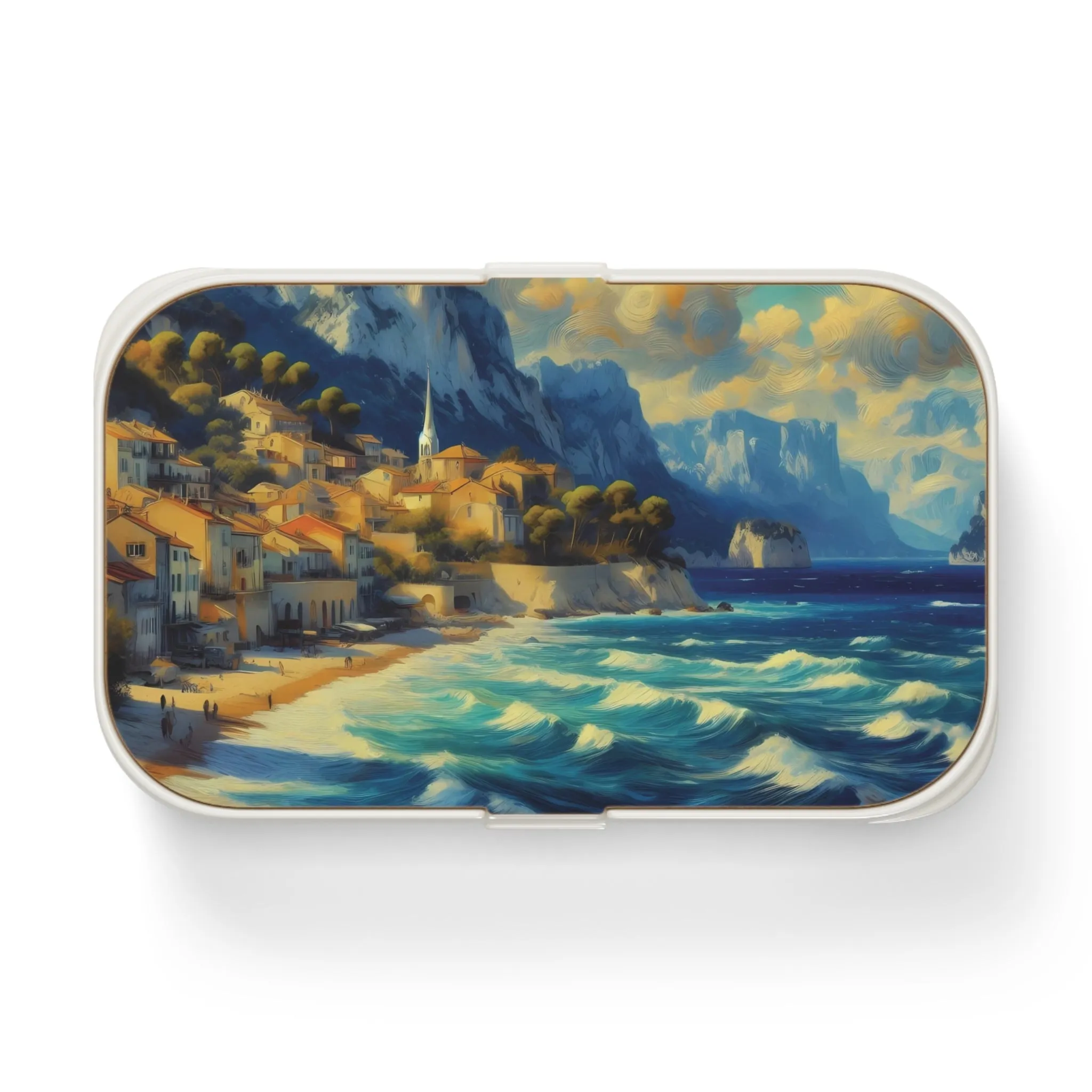 A wavy sea and houses on the beach Bento Lunch Box