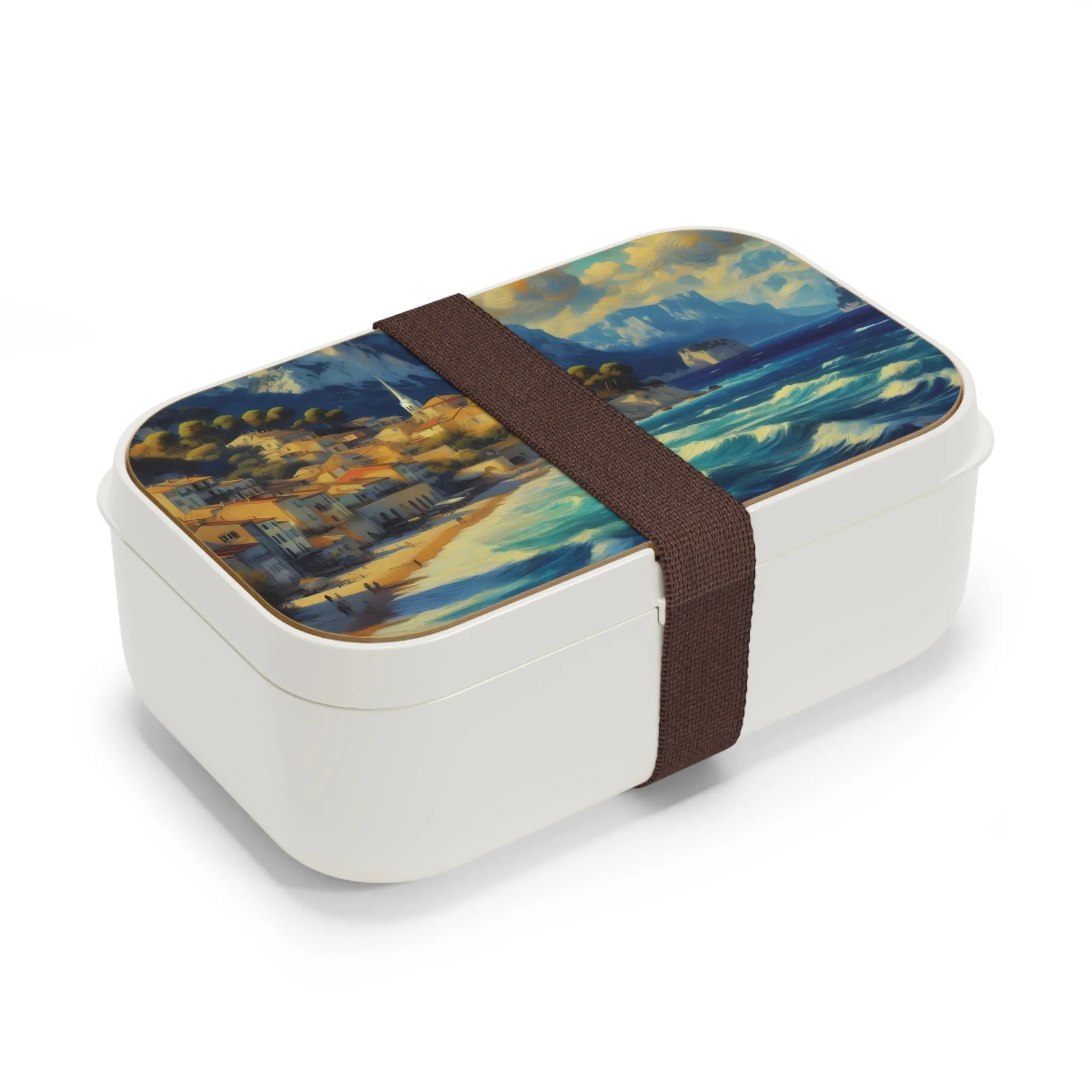 A wavy sea and houses on the beach Bento Lunch Box