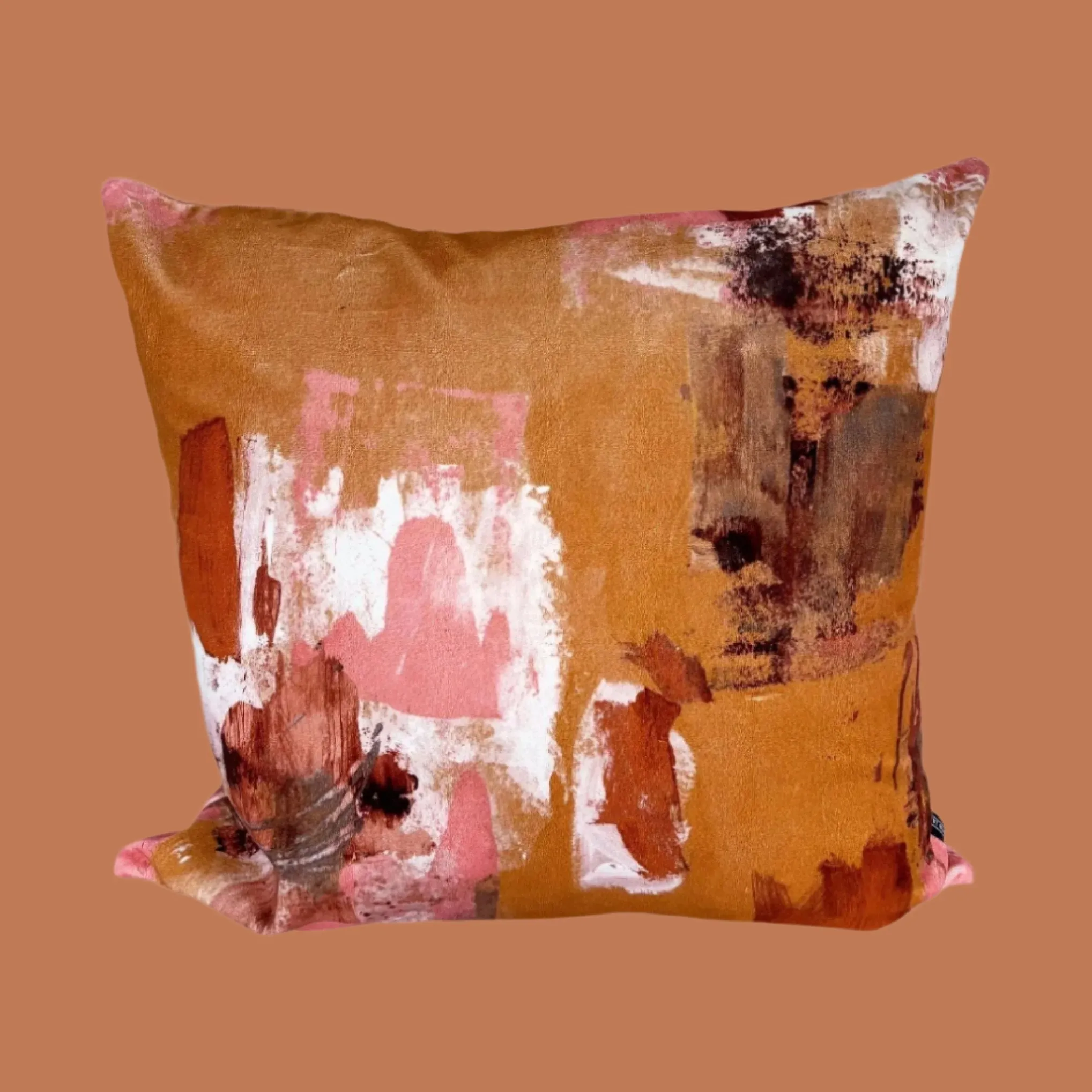 Abstract painterly Velvet Cushion - Camel