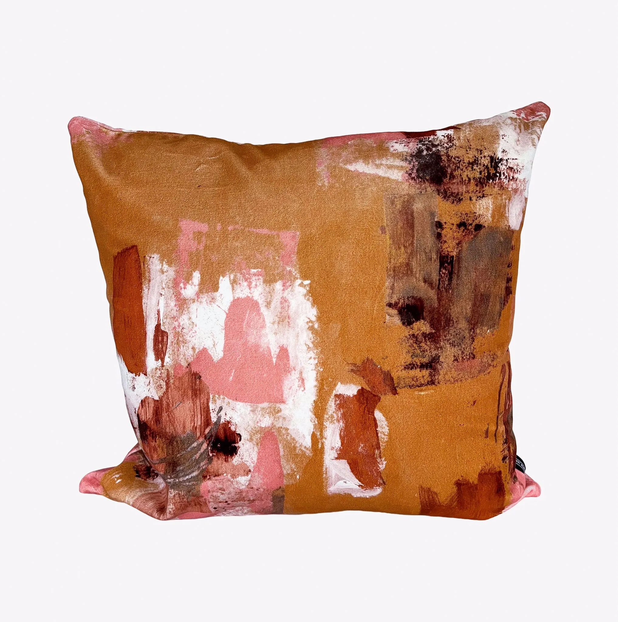 Abstract painterly Velvet Cushion - Camel