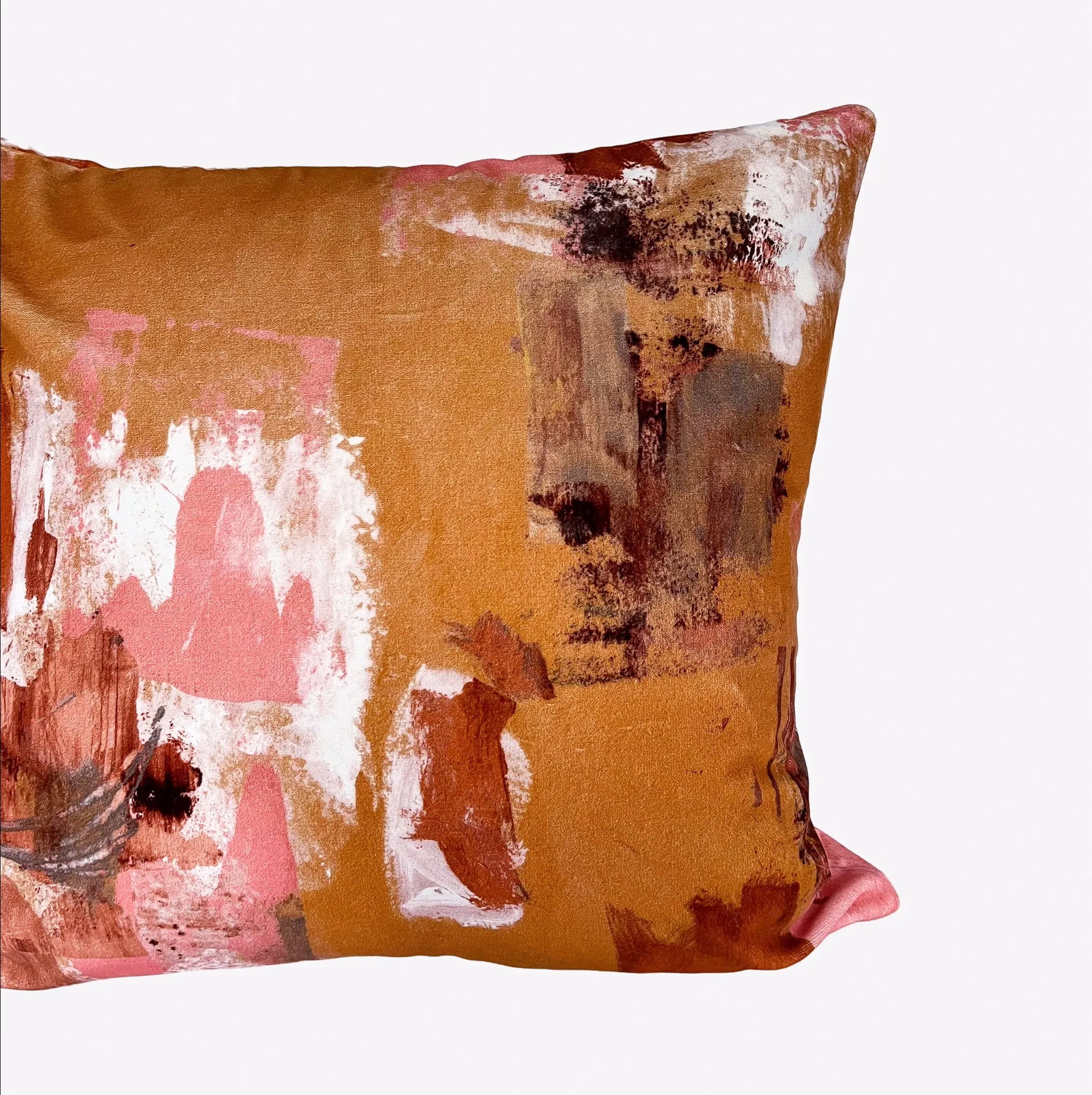 Abstract painterly Velvet Cushion - Camel