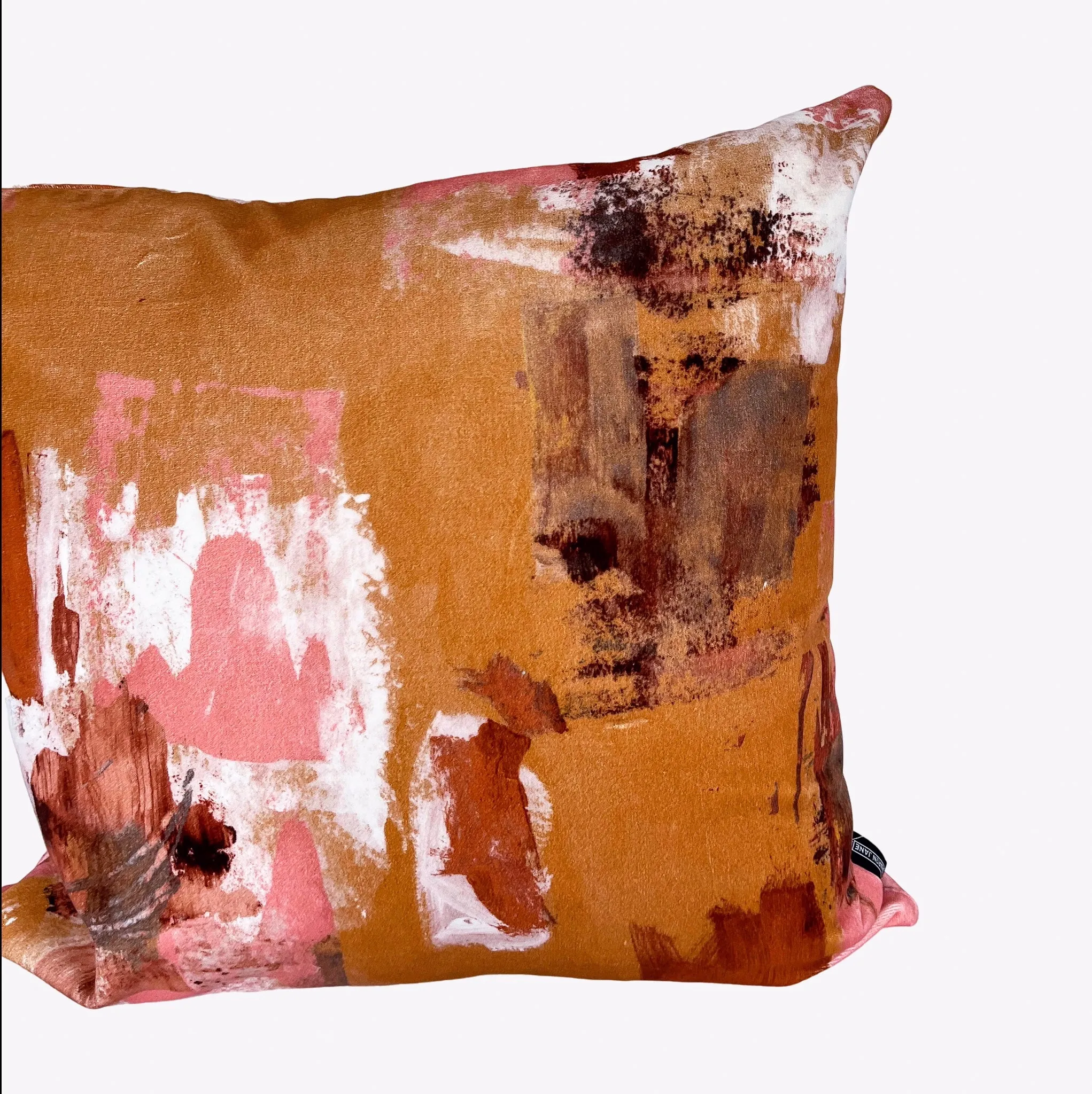 Abstract painterly Velvet Cushion - Camel