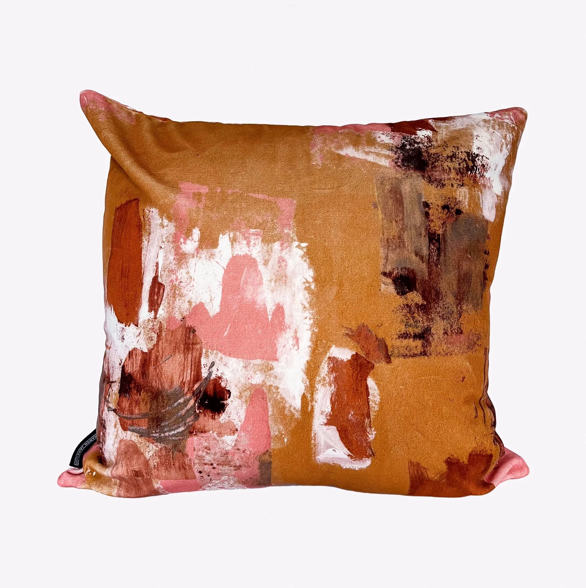 Abstract painterly Velvet Cushion - Camel