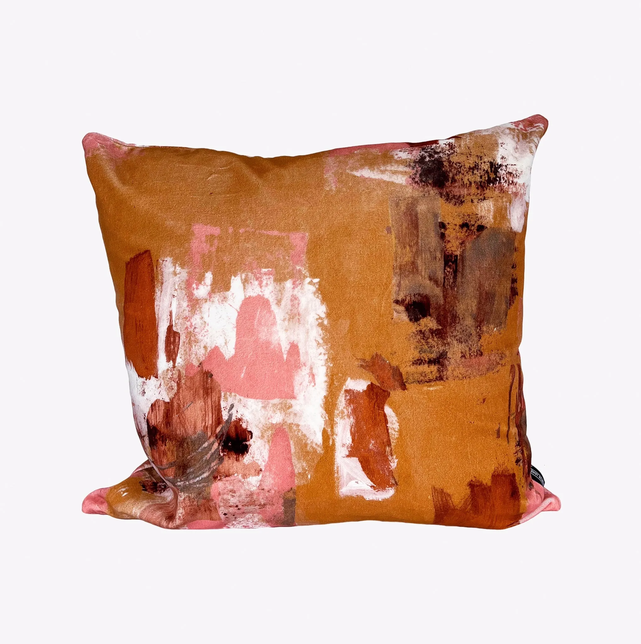 Abstract painterly Velvet Cushion - Camel