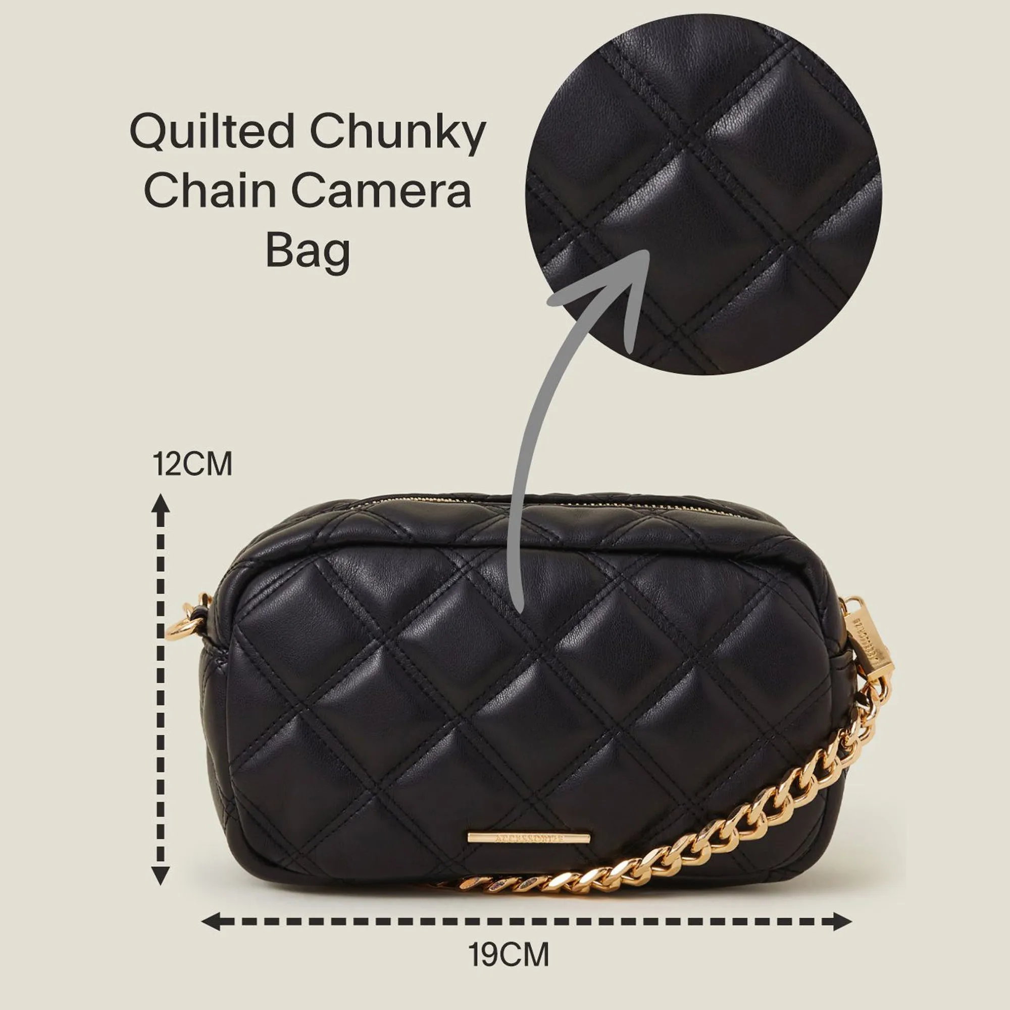 Accessorize London Women's Black Quilted Chunky Chain Camera Bag