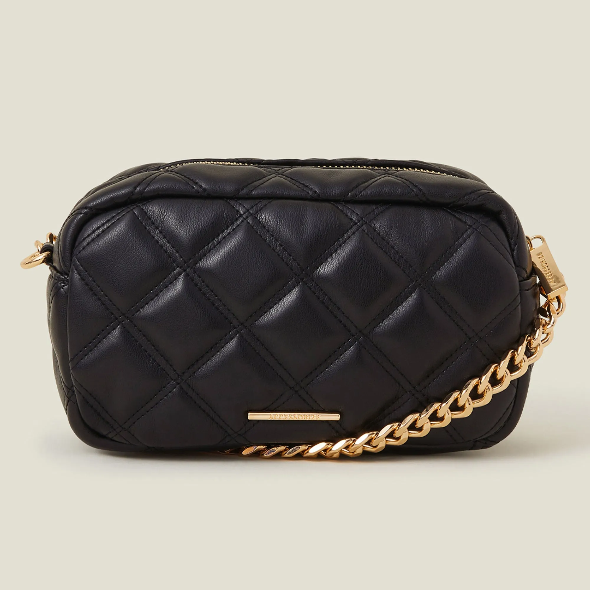 Accessorize London Women's Black Quilted Chunky Chain Camera Bag