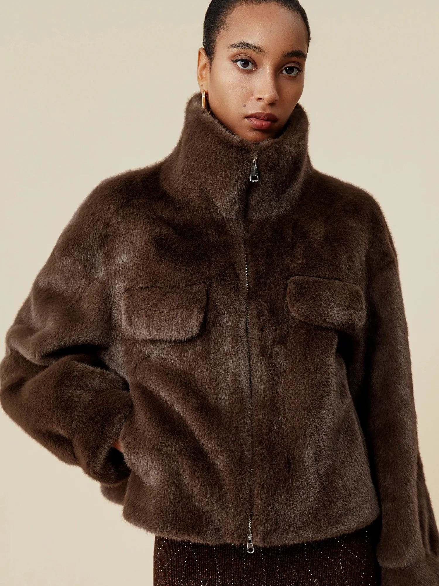 Amoretu Lapel Long Sleeve Eco-Friendly Fur Coat