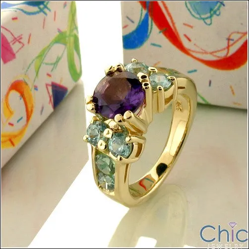 Anniversary 1.5 Amethyst Ct Blue Topaz Cubic Zirconia Cz Ring