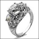 Anniversary 3.25 TCW Round Engraved Ct Pave Cubic Zirconia Cz Ring