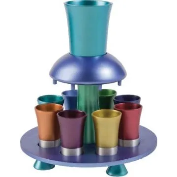 Anodized Aluminum Kiddush Fountain, Goblet & 8 Cups "Rainbow" - Great Wedding Gift