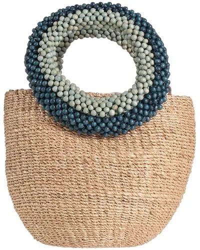 Aranaz Carmen Beaded Straw Handbag in Blue