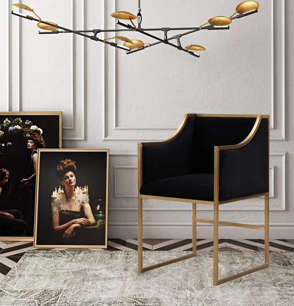 Atara Black Velvet/Gold Metal Arm Chair