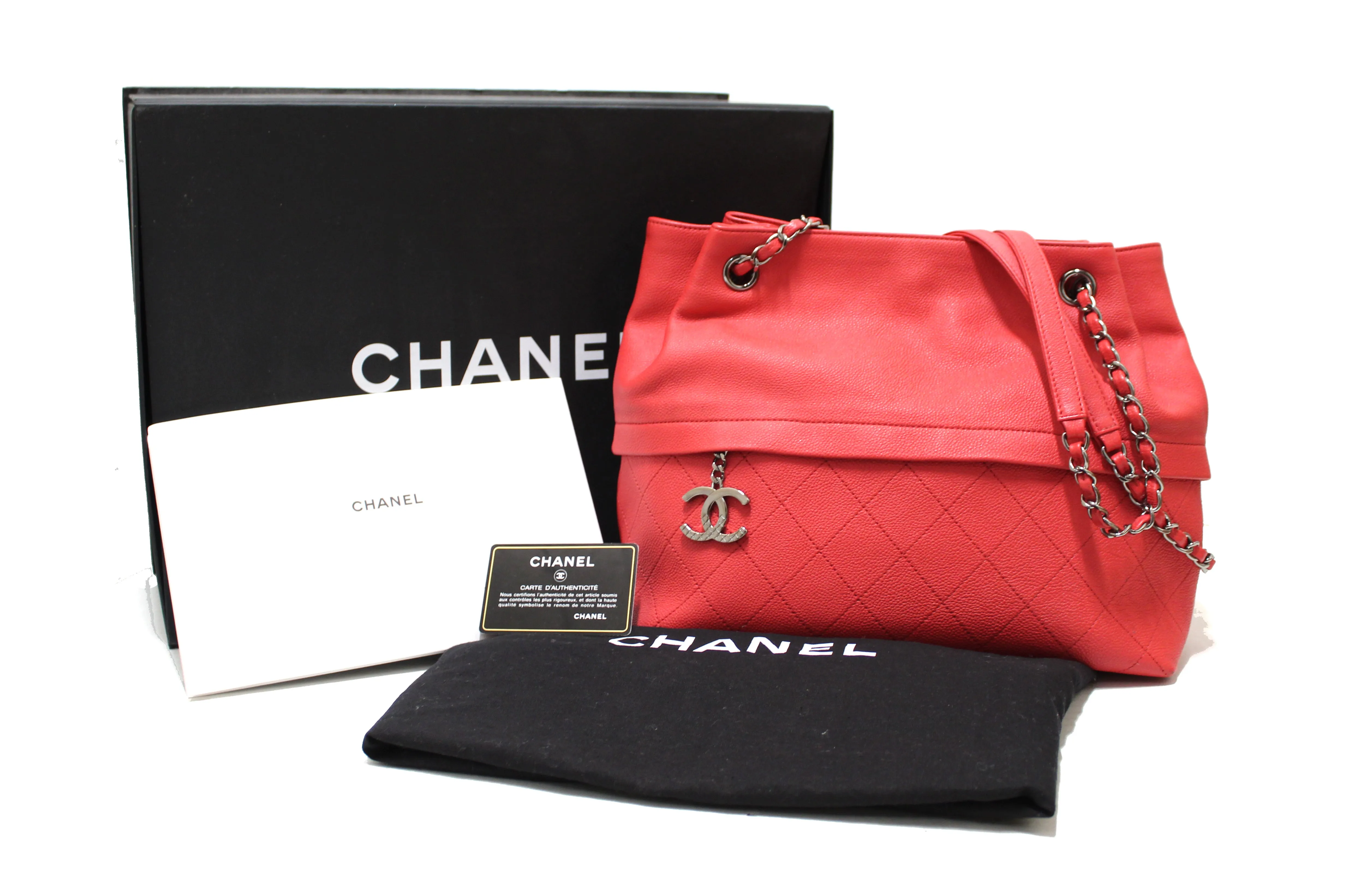 Authentic Chanel Crimson Cambon Bucket Chain Long Shoulder Bag