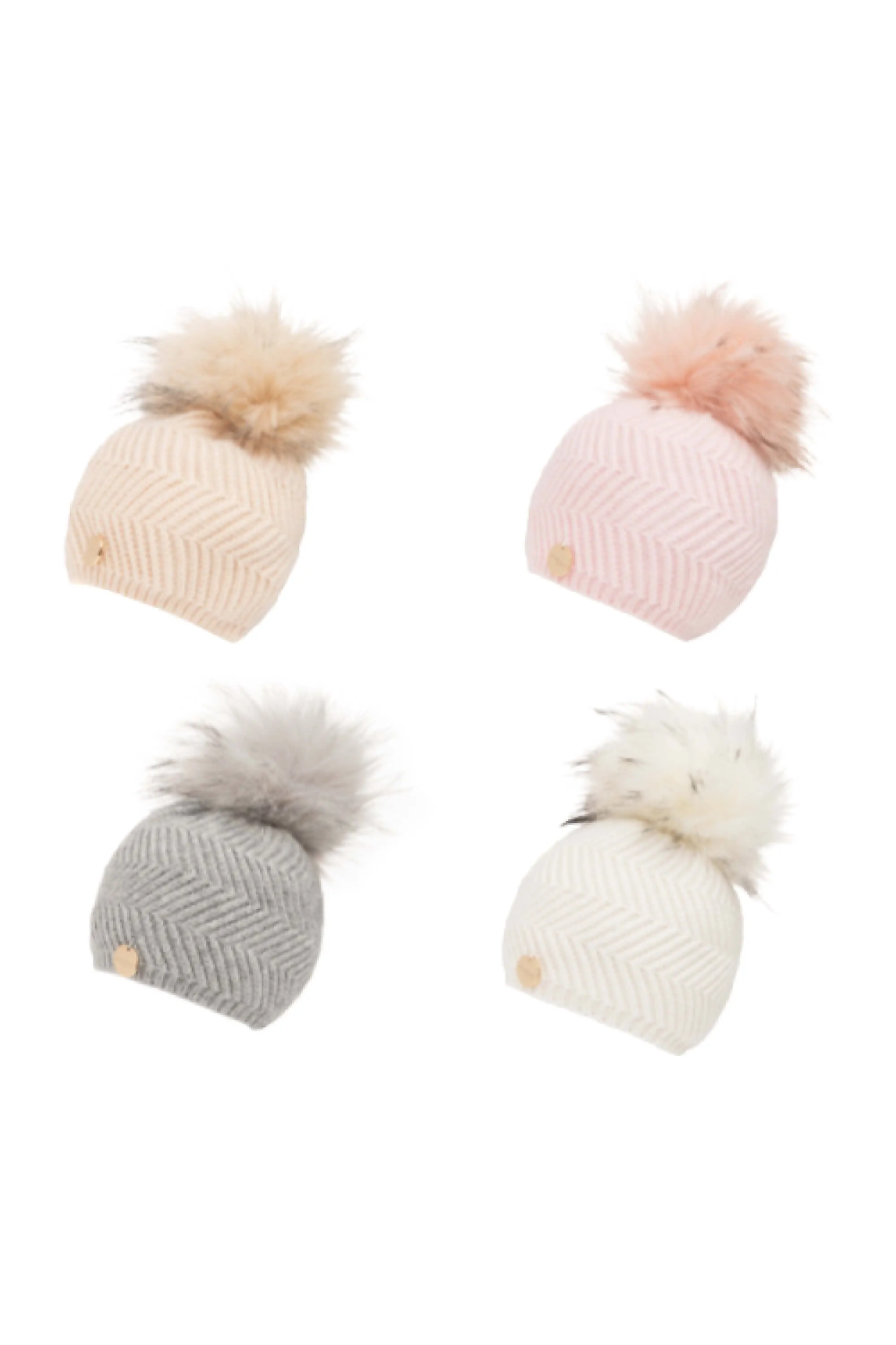 Baby Angora Patterned Pale Pink Pom Pom Hat