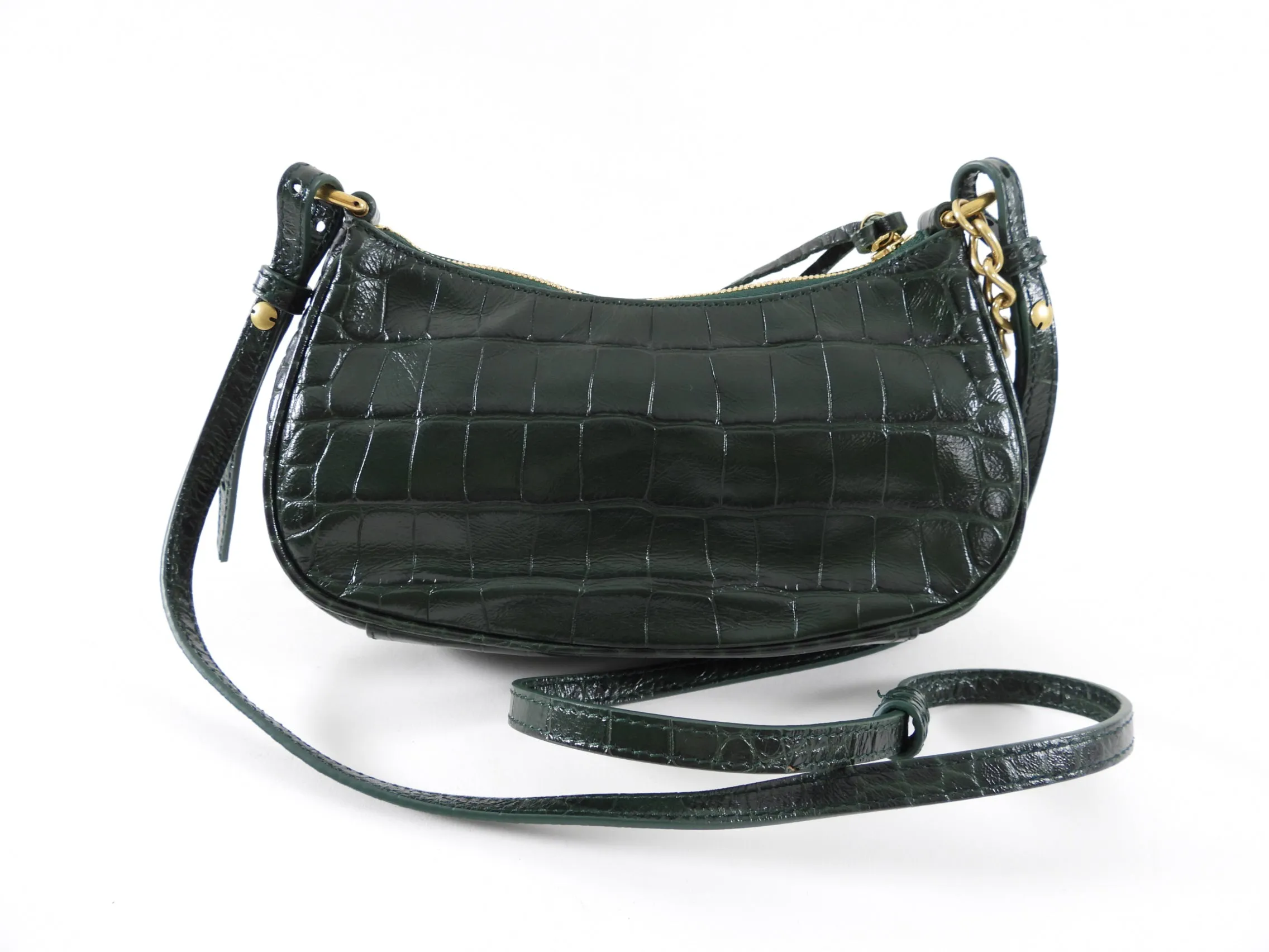 Balenciaga Dark Green Croc Embossed Cagole XS Chain Bag