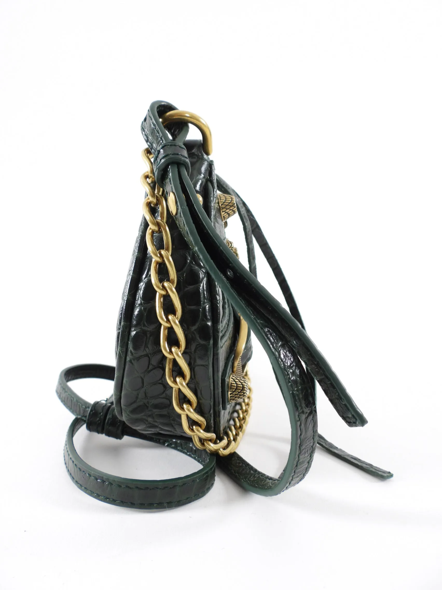 Balenciaga Dark Green Croc Embossed Cagole XS Chain Bag