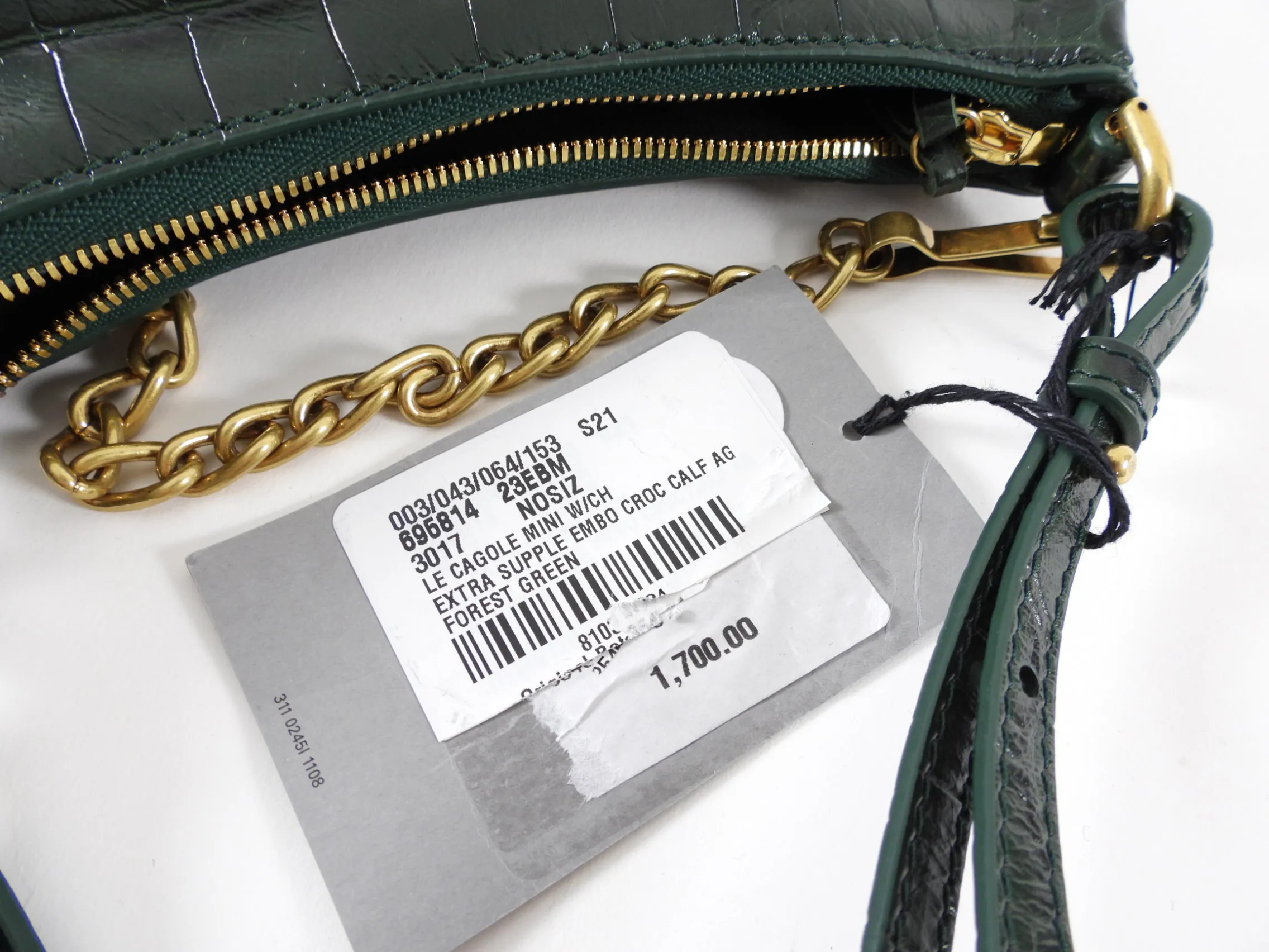 Balenciaga Dark Green Croc Embossed Cagole XS Chain Bag