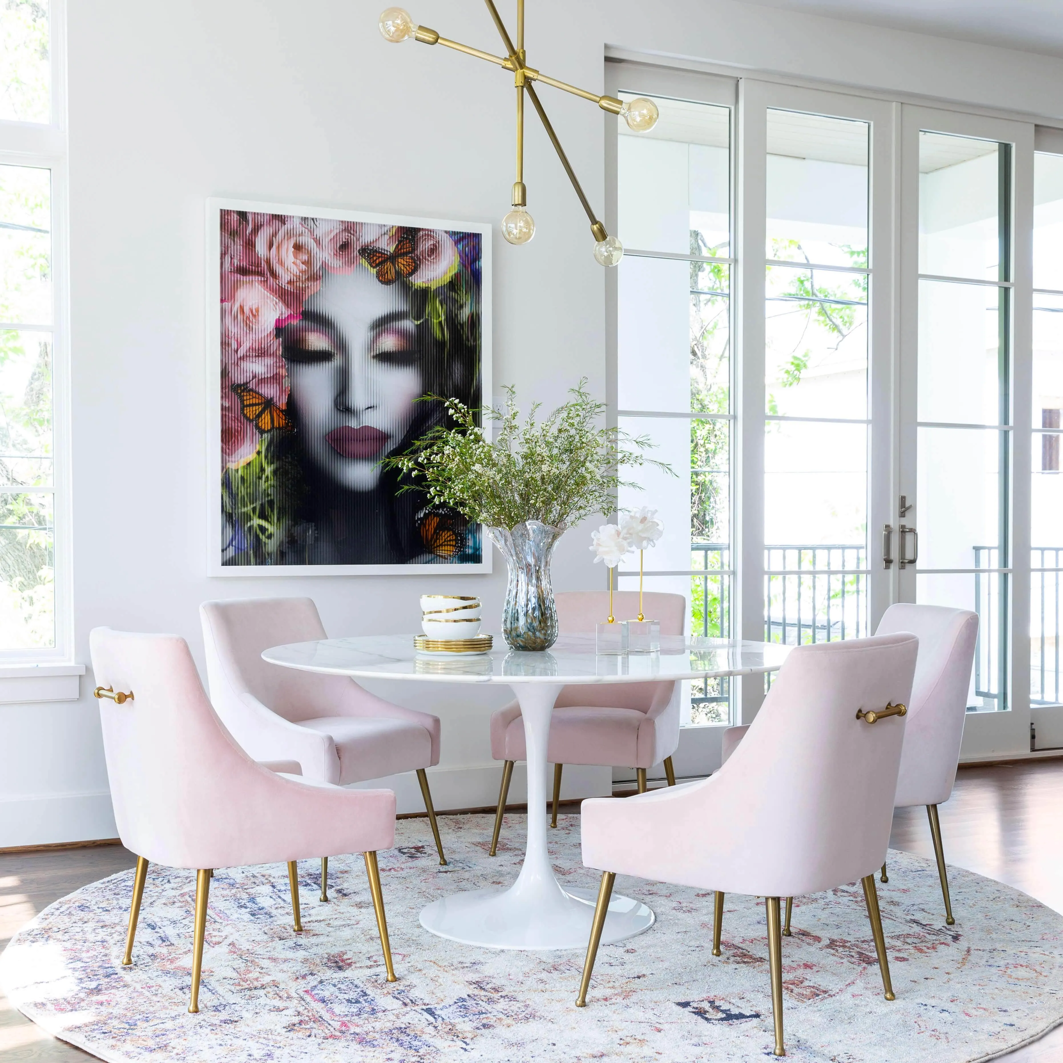 Beatrix Side Chair, Blush/Brushed Gold Base