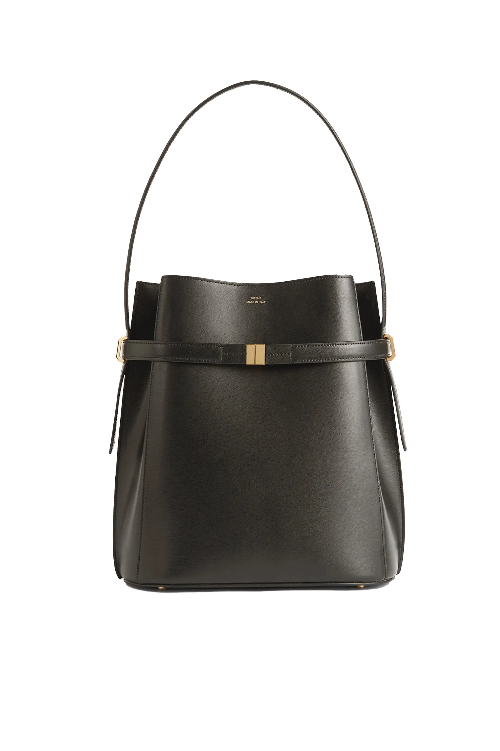 Belted Leather Bucket Bag Bark