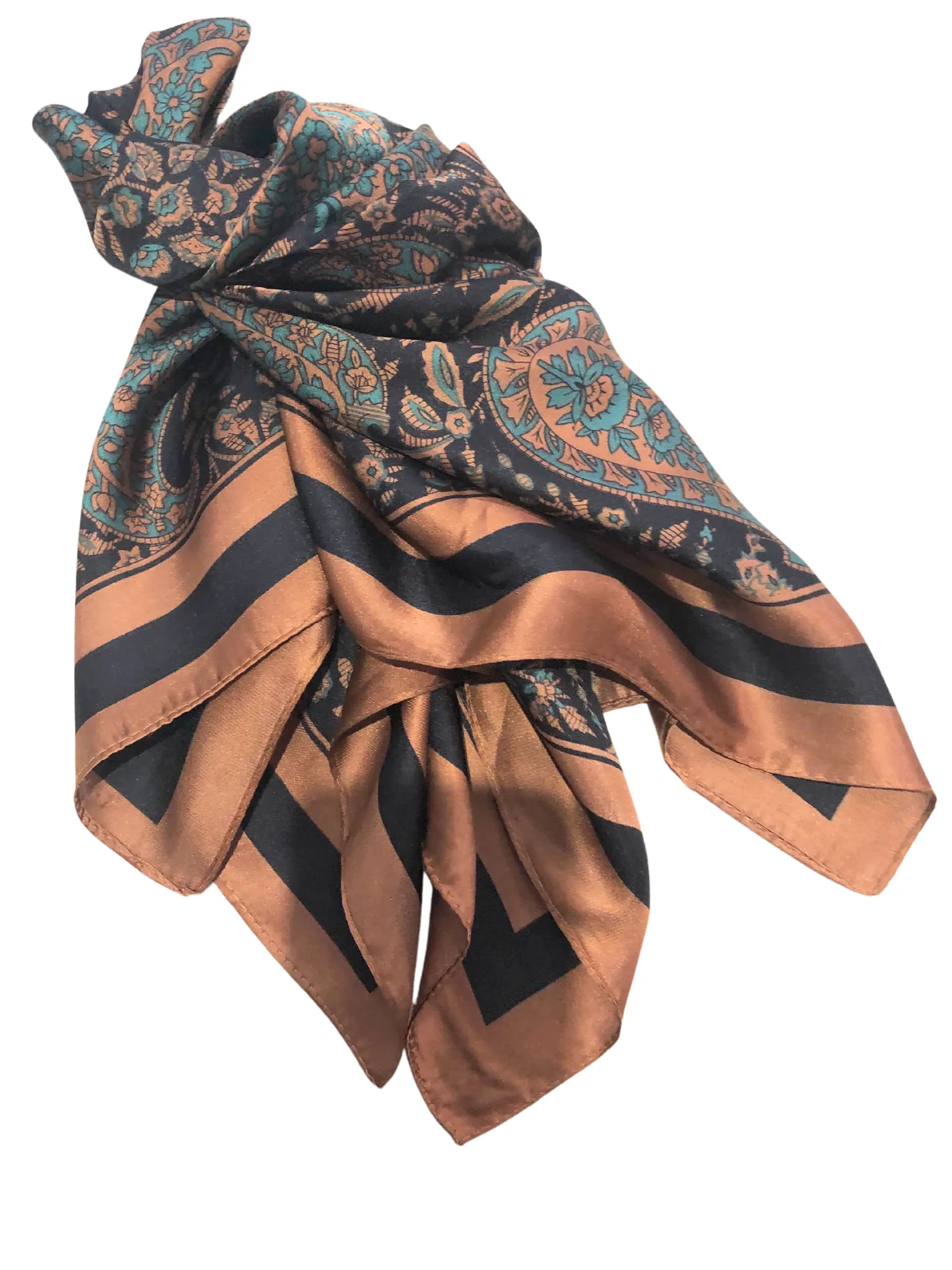 Black And Copper Paisley Satin Scarf