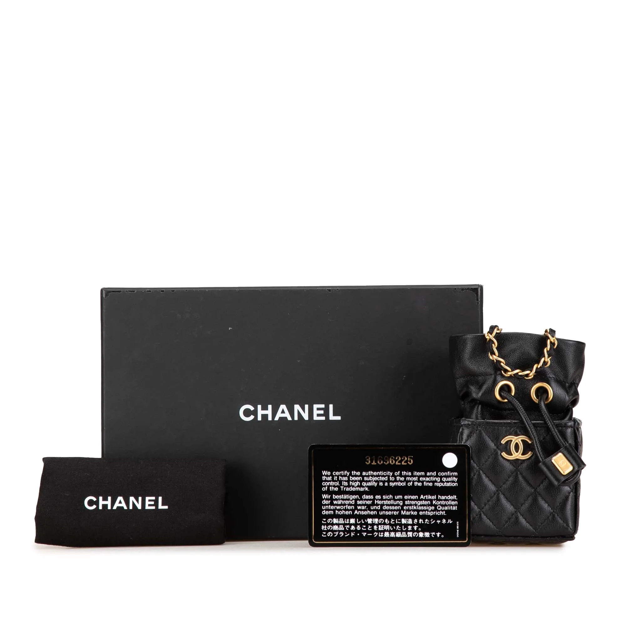 Black Chanel Mini Calfskin Square Drawstring Bucket Bag