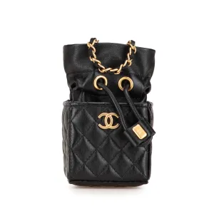 Black Chanel Mini Calfskin Square Drawstring Bucket Bag