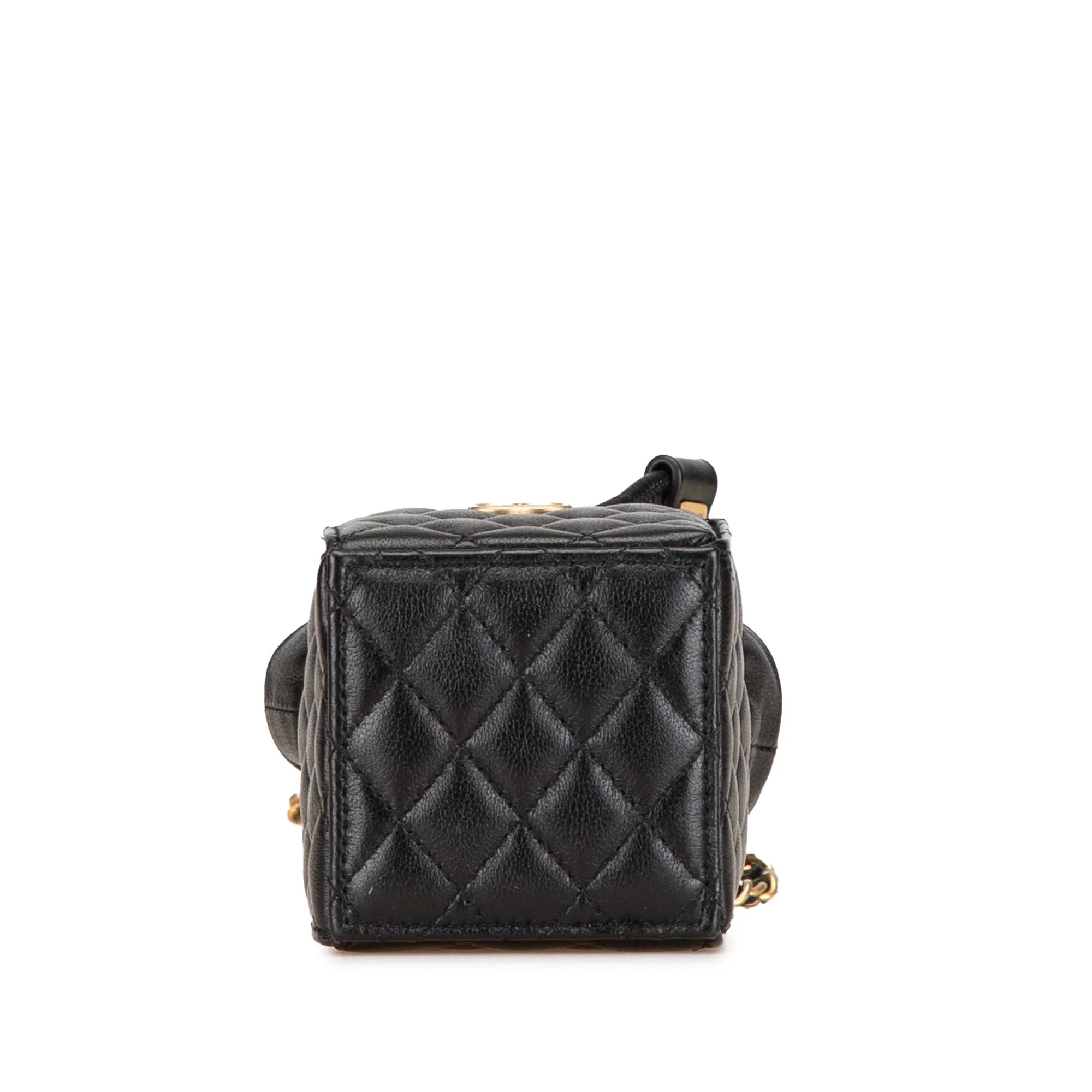 Black Chanel Mini Calfskin Square Drawstring Bucket Bag