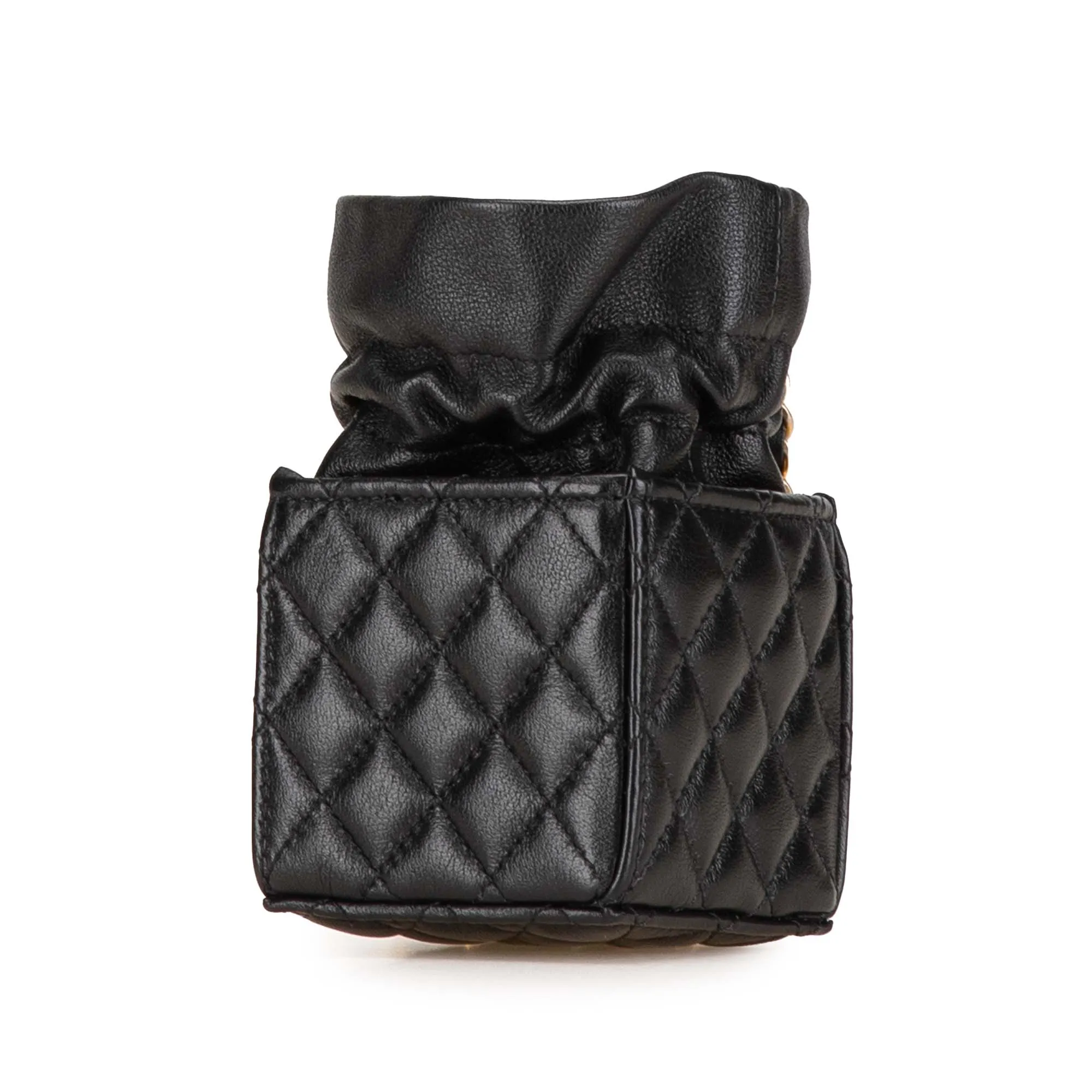 Black Chanel Mini Calfskin Square Drawstring Bucket Bag