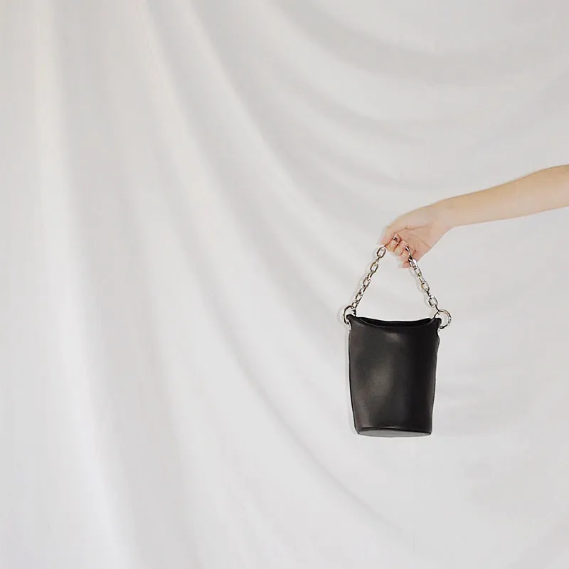 Black Leather Women Chain Bucket Bag Handbag Shoulder Bag For Women