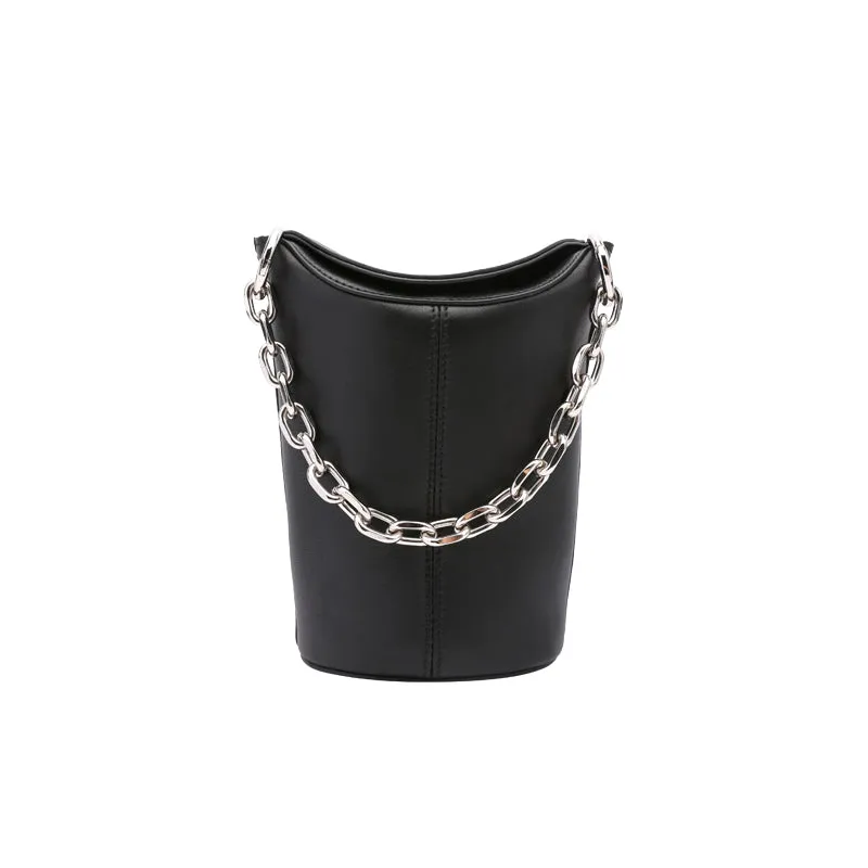 Black Leather Women Chain Bucket Bag Handbag Shoulder Bag For Women