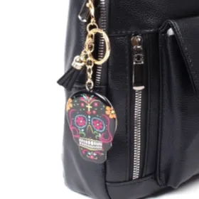 Black Sugar Skull Tassel Keychain KeyRing Bag Charm