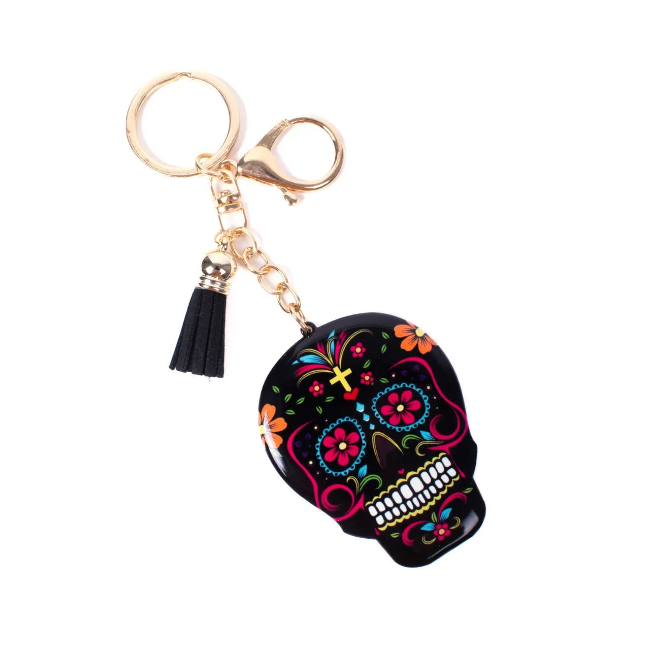 Black Sugar Skull Tassel Keychain KeyRing Bag Charm