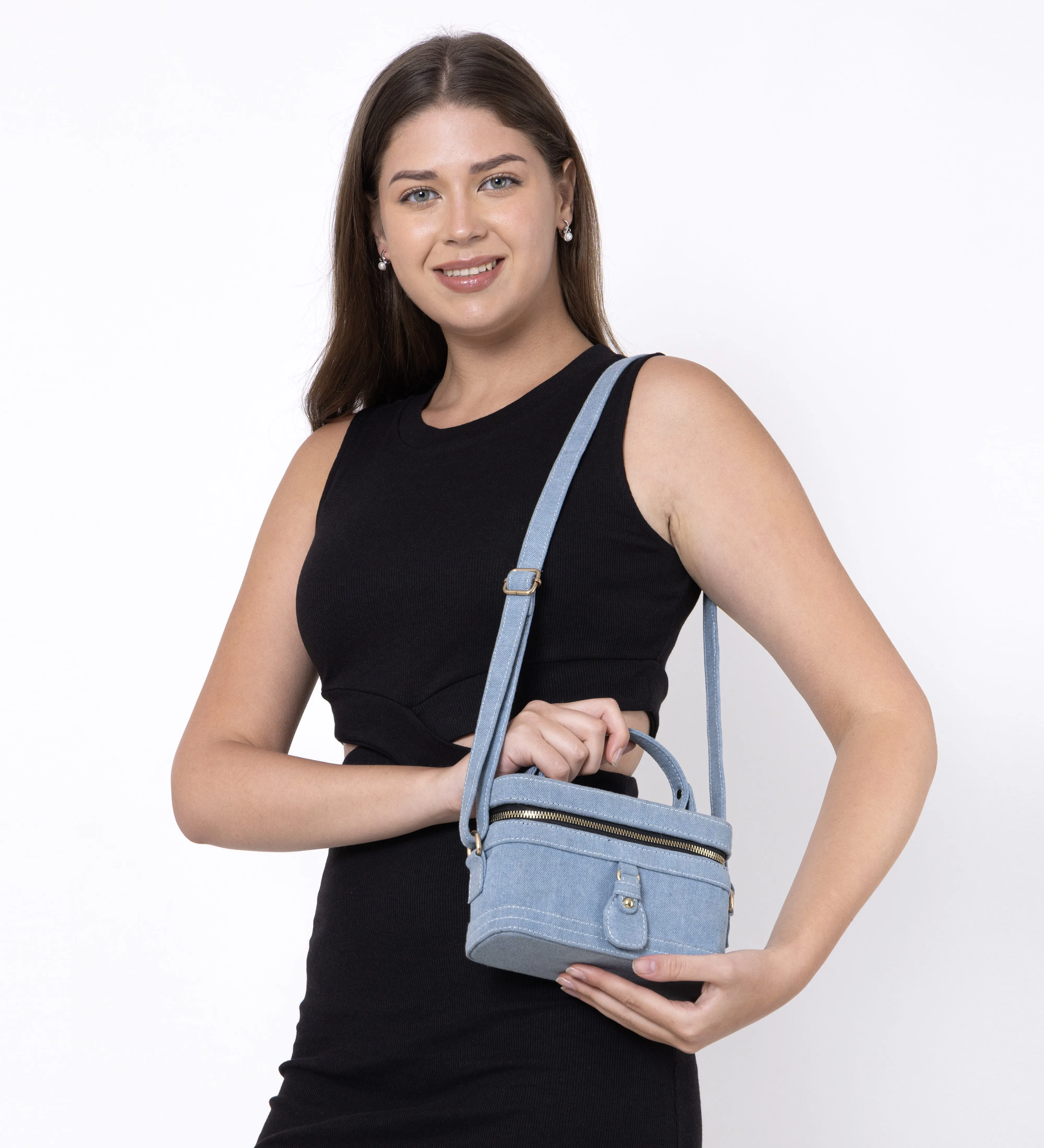 Blue Denim Bucket Sling Bag