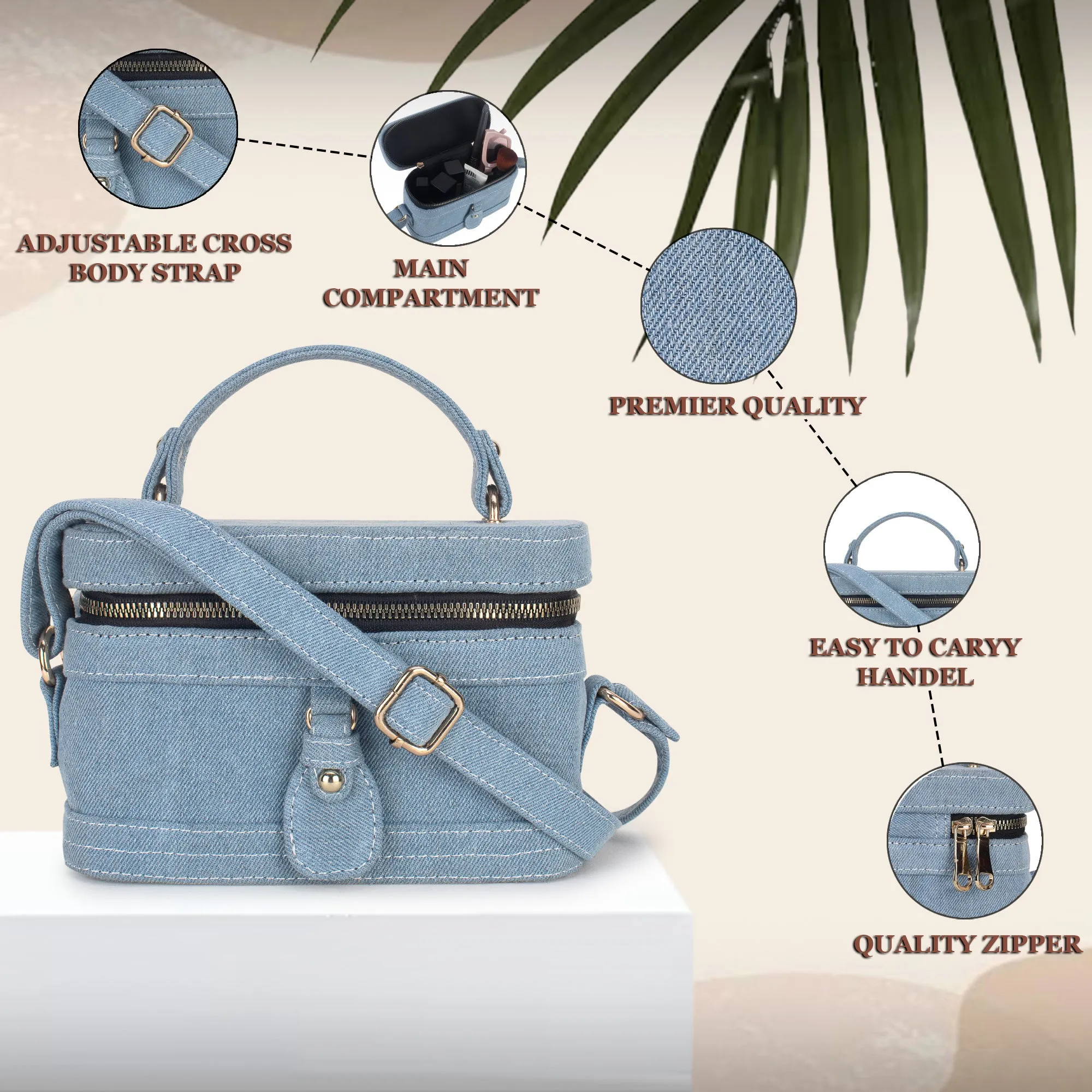 Blue Denim Bucket Sling Bag